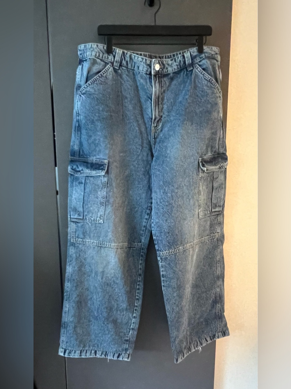 H&M Divided Blue Dark Wash Wide Leg Cargo Pants
